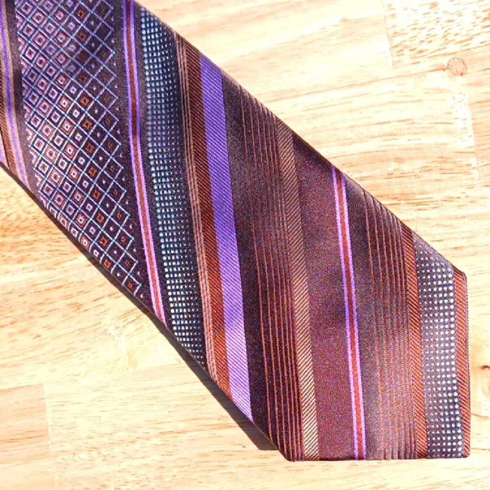 Elegant Brown and Purple Striped Tie By Santorelli